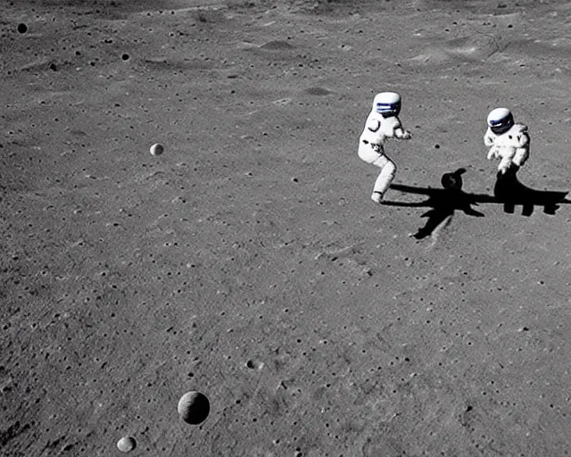 Image similar to two astronauts playing basketball on the surface of moon