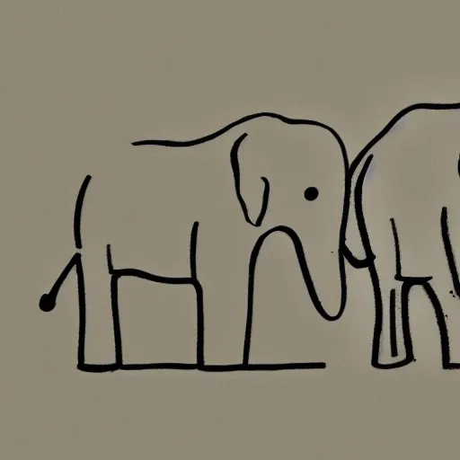 Image similar to a minimalist cartoon line drawing of an elephant, drawing of an elephant from the far side