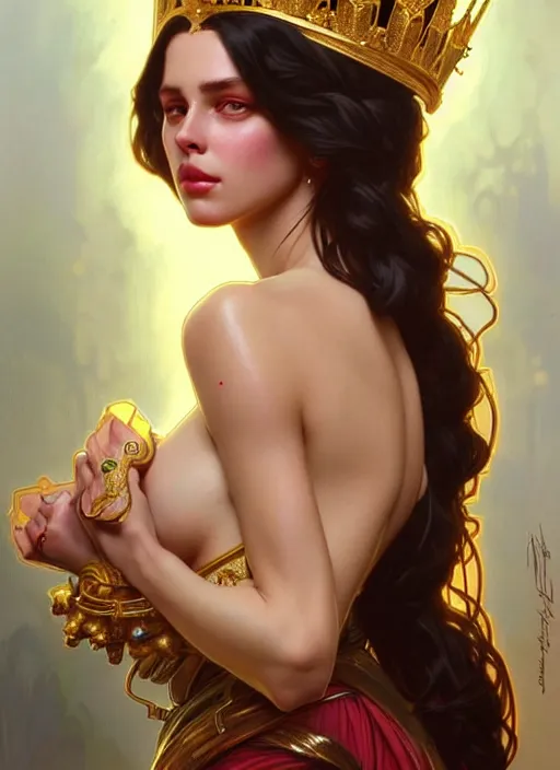 Prompt: lana rhoades as queen, incredibly detailed face, true anatomy, art by artgerm and greg rutkowski and alphonse mucha