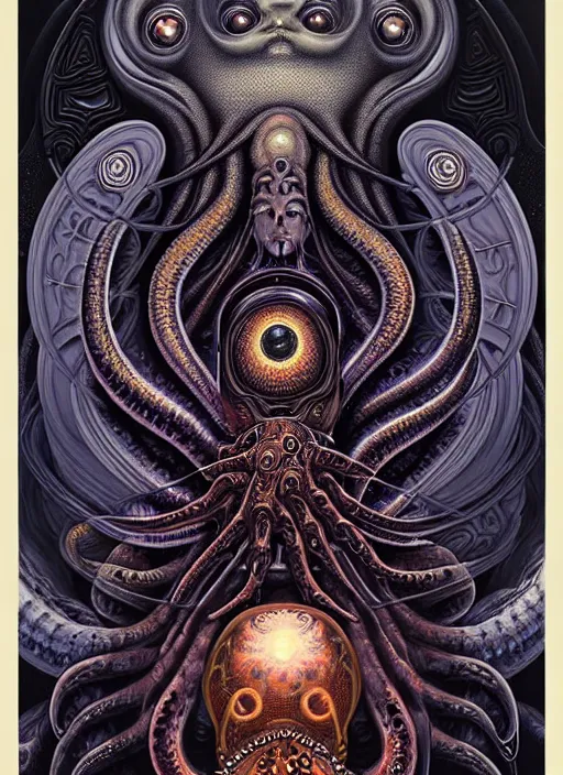 Image similar to cosmic lovecraft giger fractal octopuss portrait, pixar style, by tristan eaton stanley artgerm and tom bagshaw.