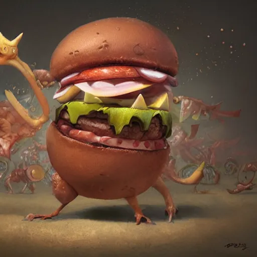 Prompt: fast food monster by jean - baptiste monge, high quality, high resolution, 4 k, painted by cgsociety, rutkowski, gurney