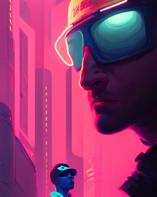 Image similar to neo - noir artstyle, hyper - realistic detailed portrait of a man in a hoodie, with neon visor, by atey ghailan, by greg rutkowski, by greg tocchini, by james gilleard, by joe fenton, by kaethe butcher, sharp focus