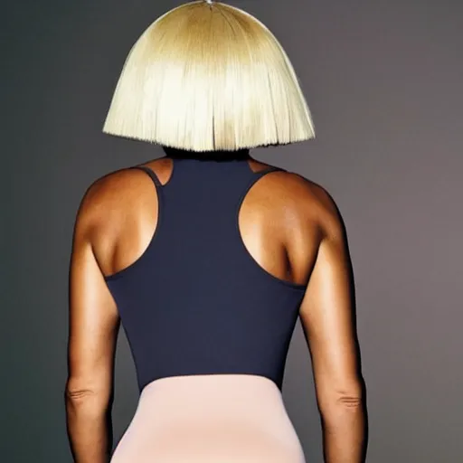 Prompt: sia furler wearing a skin colored leotard full body artistic photoshoot from behind rear