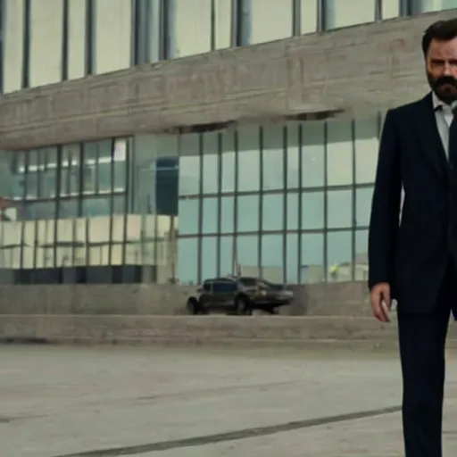 Image similar to kurdish capitalist wearing a suit, dressed smart, in a movie directed by christopher nolan, movie still frame, promotional image, imax 7 0 mm footage