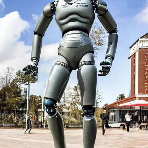 Image similar to a realistic detailed photo of a guy who is an attractive humanoid who is half robot and half humanoid, who is a male android, soccer player timo werner, shiny skin, posing like a statue, blank stare, by the pool, on display, showing off his muscles, humanoid robot, frozen ice statue, made of ice