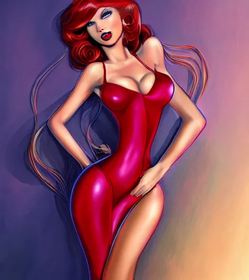 Image similar to Taylor Swift cosplaying as jessica rabbit, by artgerm, deviantart