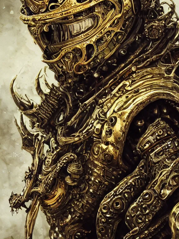 Prompt: portrait art of 8k ultra realistic undead eldritch horror corrupted king, astronaut , ornate gold crown , detailed intricate ornate armour,decaying, cybernetic, full of colour, cinematic lighting, battered, trending on artstation, 4k, hyperrealistic, focused, extreme details,unreal engine 5, cinematic, masterpiece, art by ayami kojima, giger