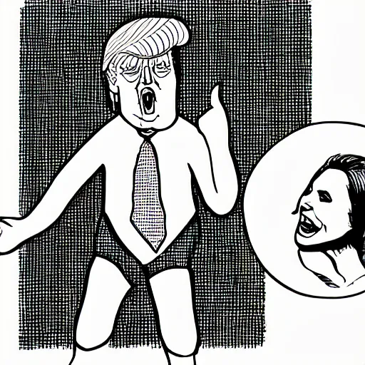 Image similar to person is laughing and pointing at donald trump in a swimsuit. detailed ms paint drawing.