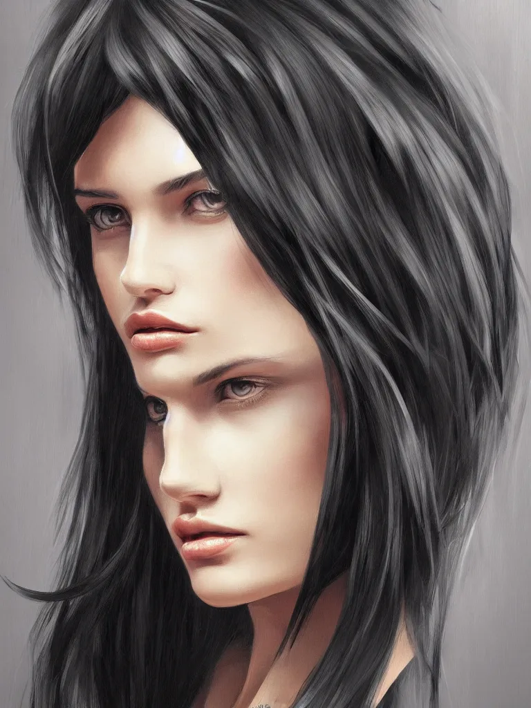 Image similar to portrait of a beautiful woman, black hair, attractive, casual, modern, highly detailed, digital painting, artstation, concept art, smooth, sharp focus, illustration, art by thomas saliot