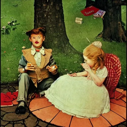 Image similar to alice in wonderland by norman rockwell