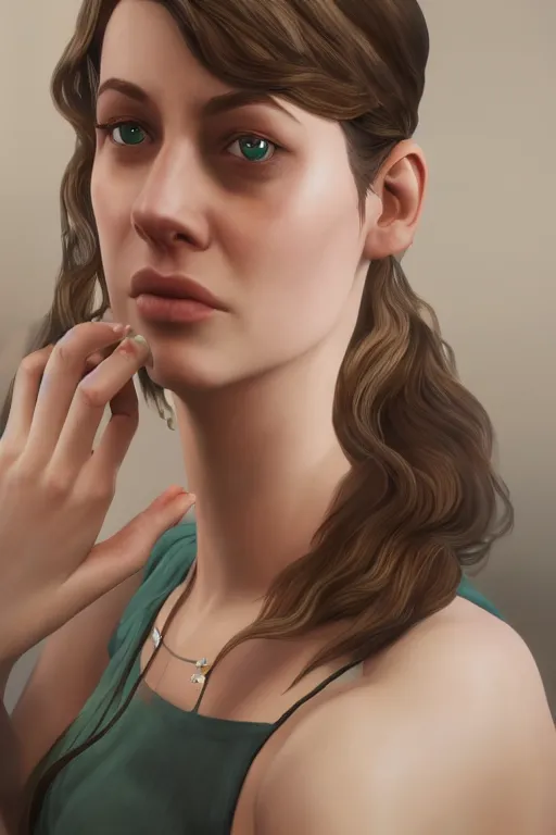 Prompt: lauren playing the sims 4, oil on canvas, intricate, portrait, 8 k highly professionally detailed, hdr, cgsociety