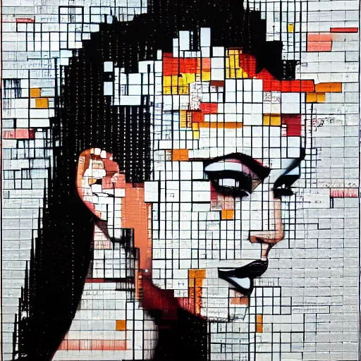 Prompt: woman seen in profile, made out of microsoft excel chart lines and graphs, white background, simple, sandra chevrier, rik oostenbroek