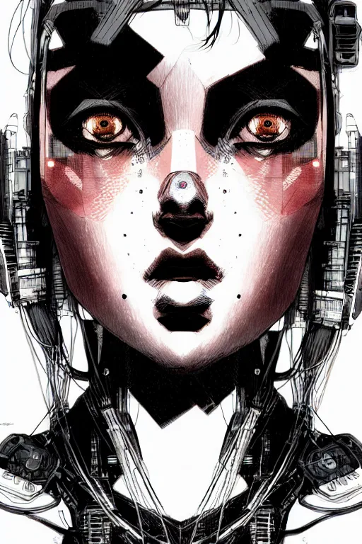 Image similar to a close - up portrait of a cyberpunk cyborg girl, by kim jung gi, rule of thirds