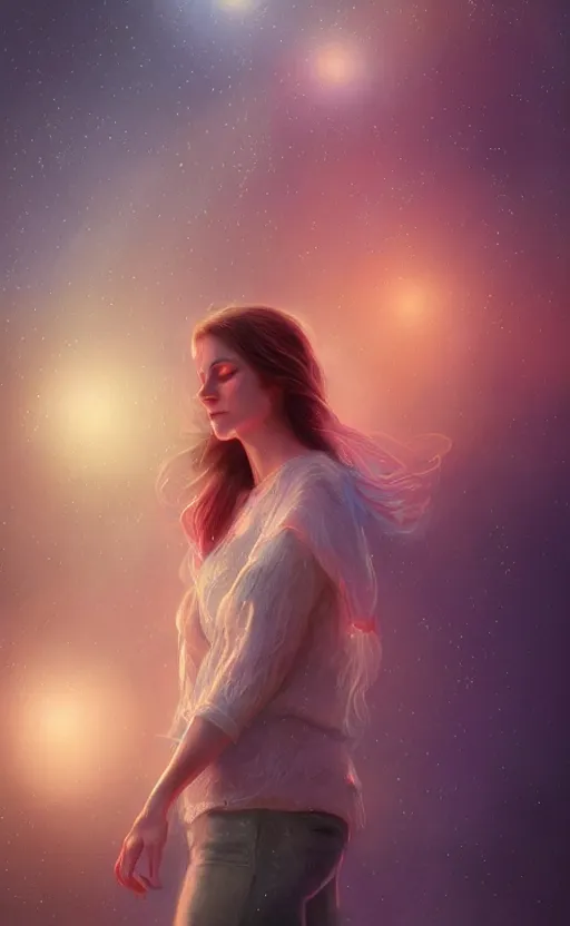 Image similar to beautiful uncertainty, sharp focus, intricate, elegant, digital painting, artstation, matte, highly detailed, concept art, illustration, volumetric lighting, gold and blue and pink color scheme, bokeh light, art by greg olsen and liz lemon swindle