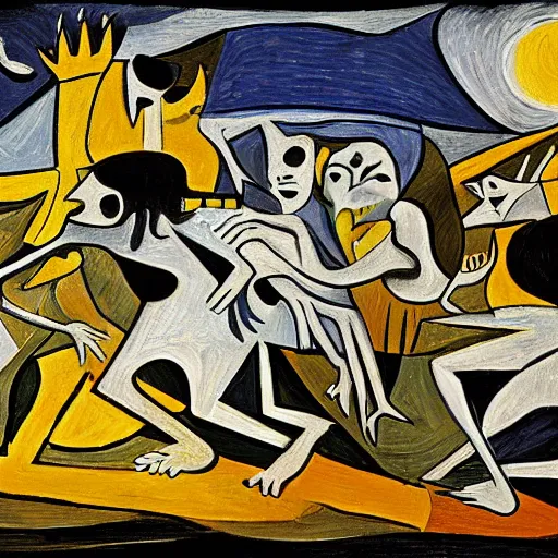 Image similar to guernica painting in the style of van gogh, 4 k