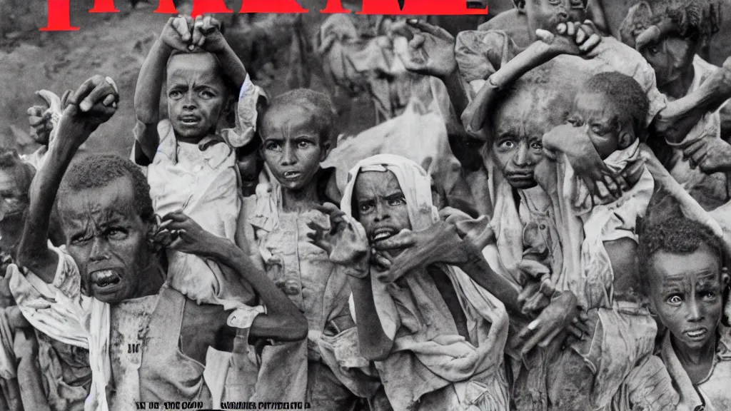 Image similar to 1 9 8 4 ethiopian famine and drought, in the cover of time magazine, 8 k