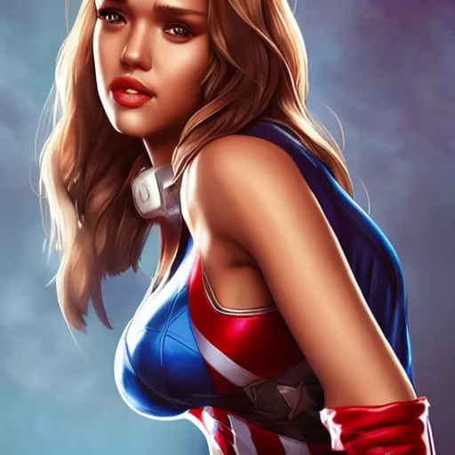 Prompt: jessica alba as captain america by artgerm, ross tran, wlop