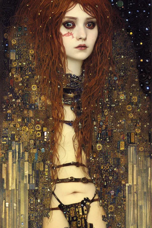 Image similar to portrait of beautiful young gothic maiden, cyberpunk, highly detailed, artstation, illustration, art by Gustav Klimt