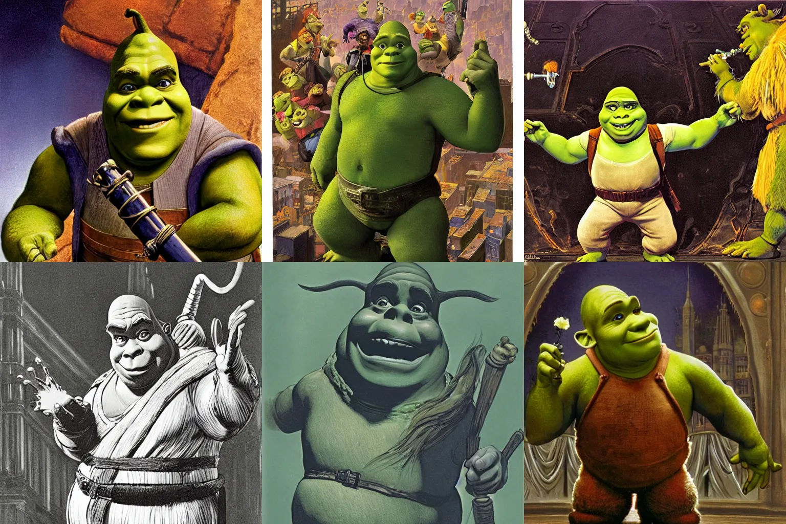 Prompt: masterpiece still photo of Shrek from Ghostbusters (1998), by J.C Leyendecker and N.C. Wyeth