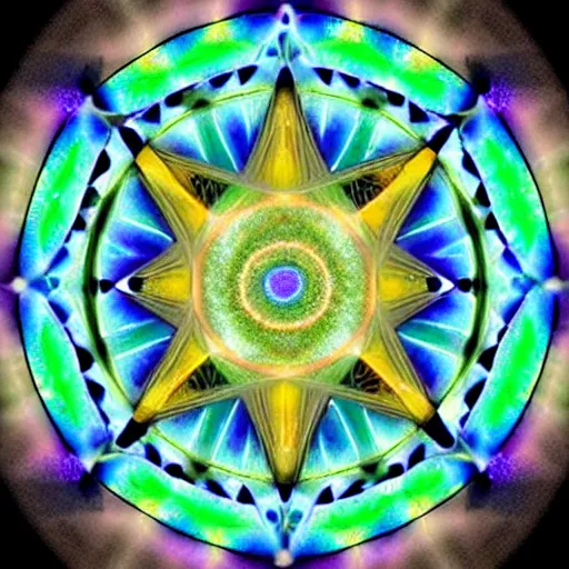 Prompt: Ashmedi Melechesh Sacred Geometry Universe Stars Aurora