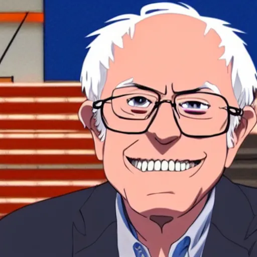 Image similar to Bernie sanders as an anime character, detailed animation, studio ghibli
