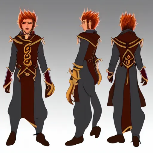 Image similar to character reference sheet of a fire mage