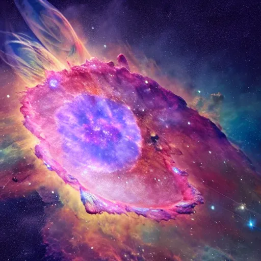 Prompt: a beautiful and intricate the omega nebula an example of an emission nebula is widely spreaded in the galaxy in a style of carl larsson, hyper detailed, 8 k 3 d, trending on artstation. rendered in cinema 4 d, vray octane, hyper realism.