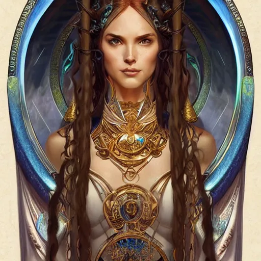 Image similar to epic masterpiece full body portrait of a beautiful Atlantean priestess, highly detailed, digital painting, artstation, concept art, sharp focus, illustration, art by artgerm and greg rutkowski and alphonse mucha