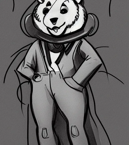 Prompt: expressive stylized master furry artist digital line art painting full body portrait character study of the anthro male anthropomorphic bear fursona animal person wearing clothes airline pilot uniform