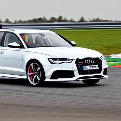 Image similar to a 2 0 1 5 audi rs 6 avant driving on a race track