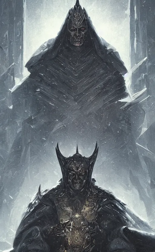 Image similar to « beautiful comic style portrait of dark lord on the throne by greg rutkowski, very detailed »