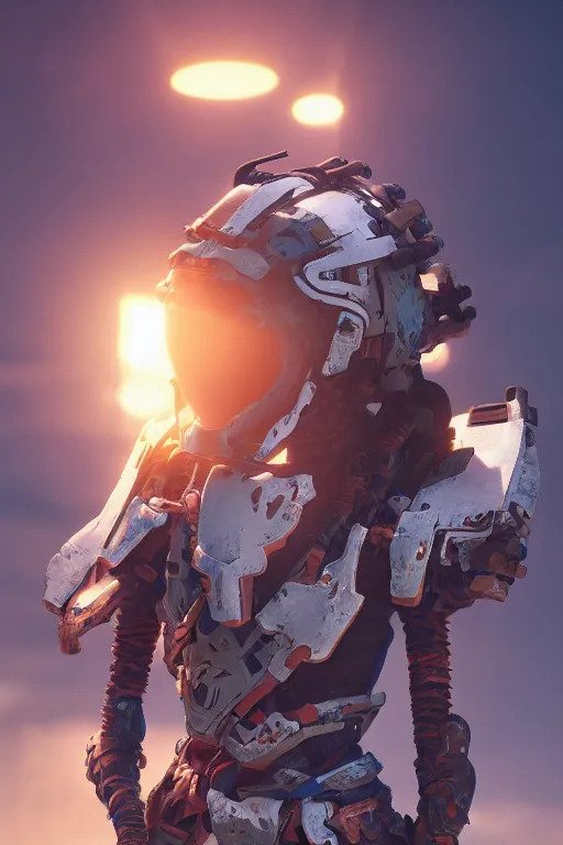 Image similar to combination suit armor aloy horizon forbidden west horizon zero dawn robot ninja mask helmet backpack tribal, aesthetic octane render, 8 k hd resolution, by ilya kuvshinov and cushart krentz and gilleard james radiating a glowing aura cgi rtx 2 0 2 2