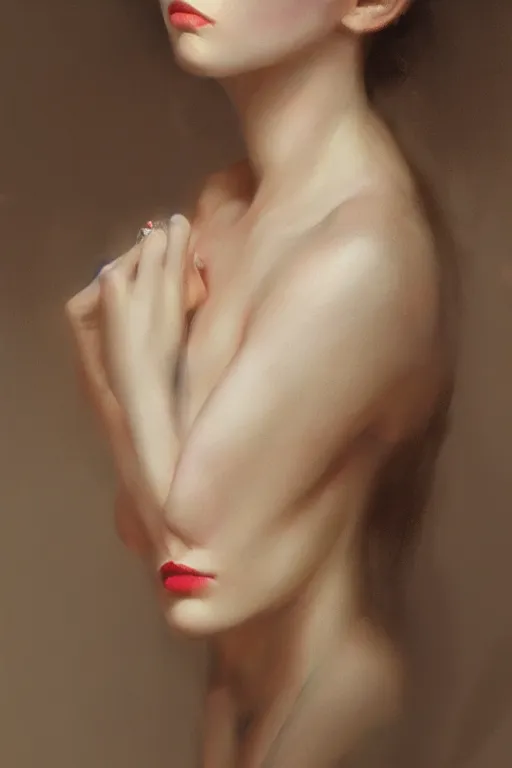 Image similar to girl portrait painting by ruan jia, Kenneth Willardt, ross tran, WLOP, Andrei Riabovitchev, golden skin, mystery background, harper's bazaar, vogue, magazine, concept art, ornate, luxury, elite, elegant, trending on artstation ,