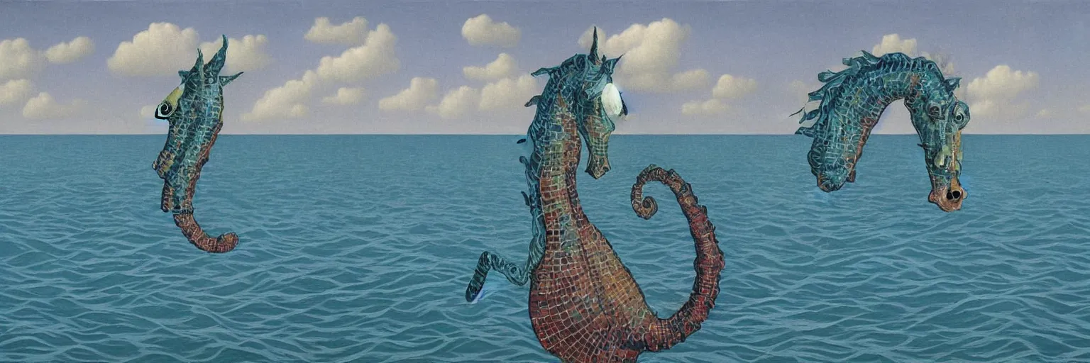 Prompt: sea horse painting magritte