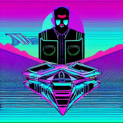 Prompt: synthwave album cover, made in powerpoint with clipart, trending on artstation, highly detailed