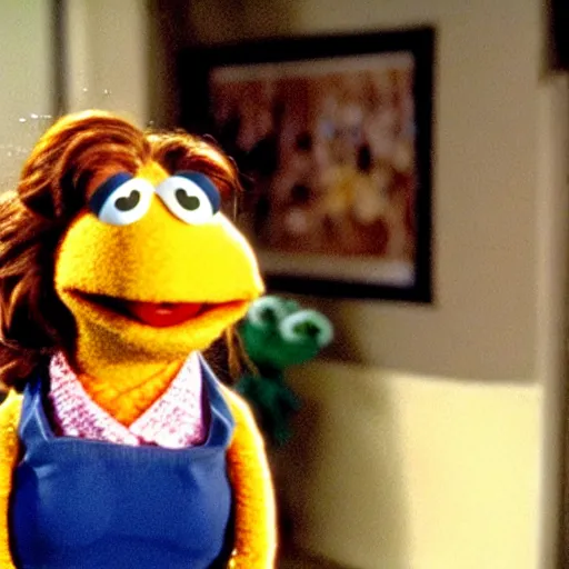 Image similar to film still of muppet!!!!! pam beesly!!!! as a muppet muppet muppet as a muppet in the tv show the muppet office