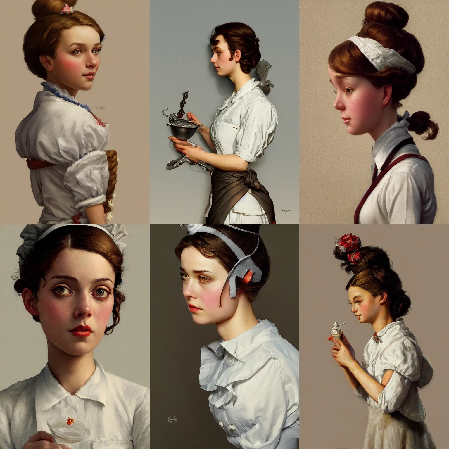 Prompt: a cute maid on white background, intricate, highly detailed, digital painting, artstation, concept art, smooth, sharp focus, illustration, art by norman rockwell, emiliano ponzi, andrey remnev, yoann lossel, aaron jasinski, 8 k