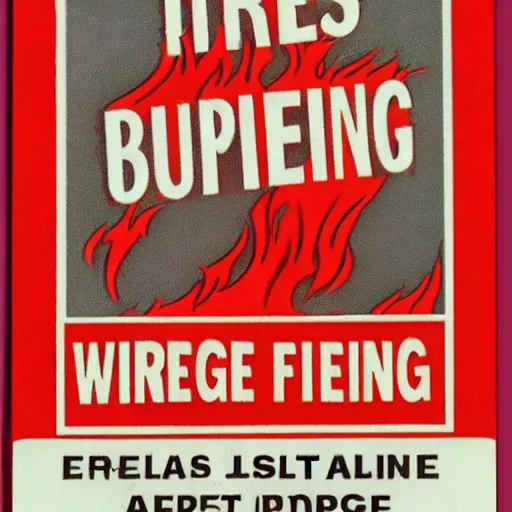 Prompt: vintage 1 9 6 0 s fire warning label