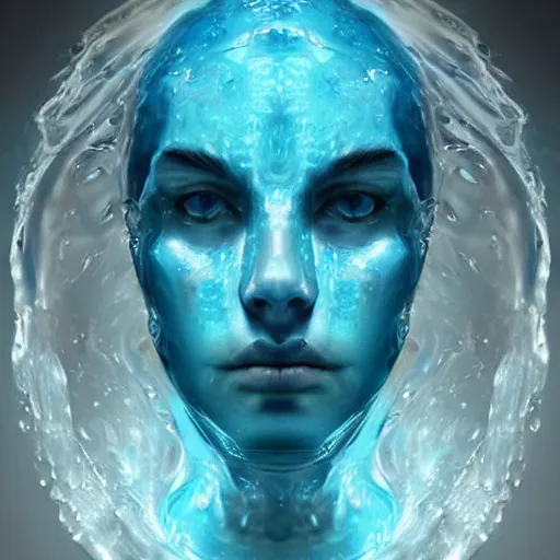 Image similar to the face of a person entirely made of water. Water formed into the shape of a human. Amazing beautiful fantasy art, trending on artstation