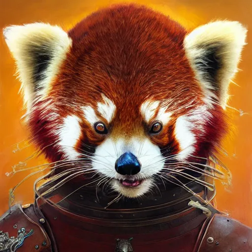 Image similar to red panda as a realistic fantasy knight, closeup portrait art by donato giancola and greg rutkowski, realistic face, digital art, trending on artstation, symmetry!!, no helmet