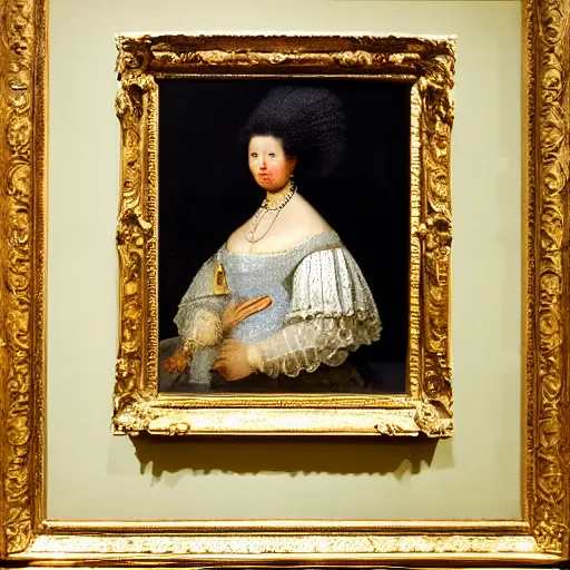 Prompt: french - black - royalty queen as part of the 1 8 th century aristocracy, looking regal and classic, painted by rembrandt