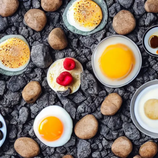 Image similar to a photo of a breakfast made of rocks