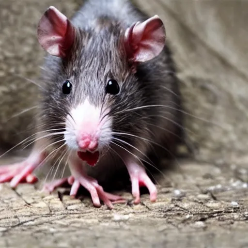 Prompt: drooling, bloodthirsty rat infected with rabies.