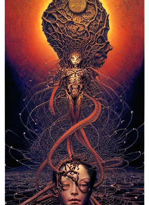 Prompt: a boy reaching up into space grabbing at stars, aliens are reaching down towards the boy, highly detailed and intricate, masterpiece, by ayami kojima, karol bak, greg hildebrandt, and mark brooks, neo - gothic, intricate, rich deep colors. beksinski painting, part by takato yamamoto. 8 k masterpiece