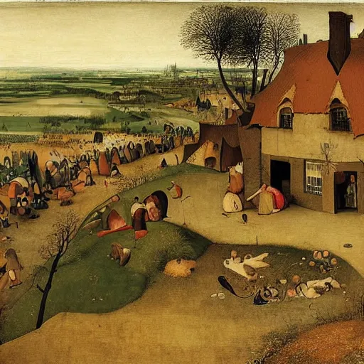 Image similar to A beautiful illustration. Wind snapped at me, warm and fragrant. The atmosphere was thick with pollen and micro-organisms, goading my body’s ancient defences. by Pieter Bruegel the Elder a e s t h e t i c