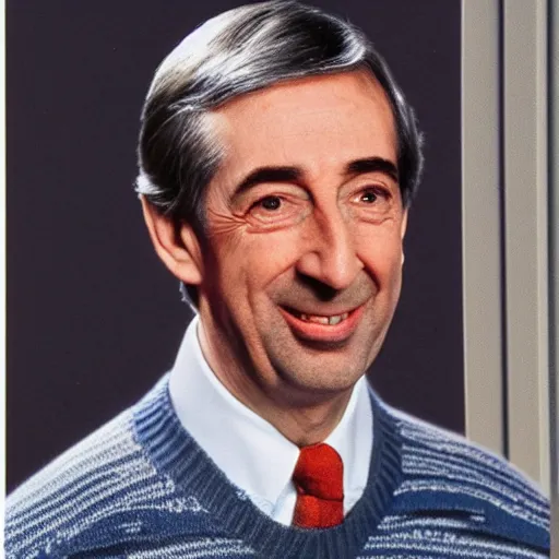 Prompt: Mr Rodgers in a bloodstained sweater