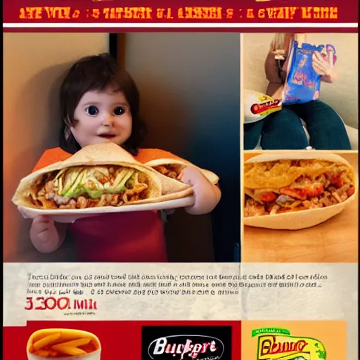 Image similar to fast food advertisement for burrito baby