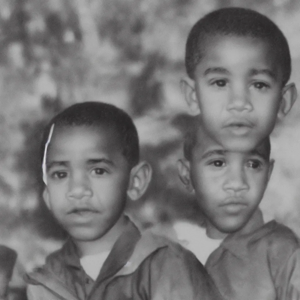 Prompt: single singular character portrait close - up barack obama as a young child