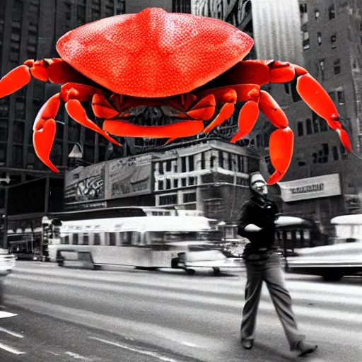 Image similar to A gigantic, huge crab, destroying New York City, photograph, found footage