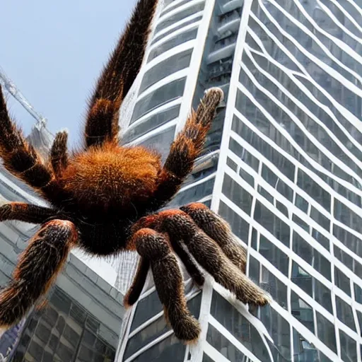 Prompt: giant tarantula attacking a skyscraper